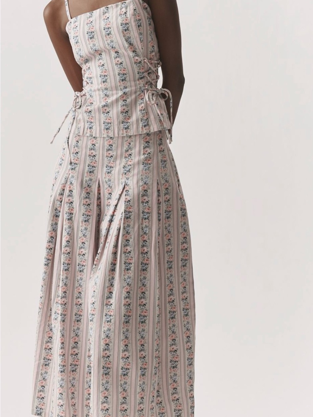 Floral Stripe Maxi Skirt in Light Pink and cotton corset top. Top size L skirt M
